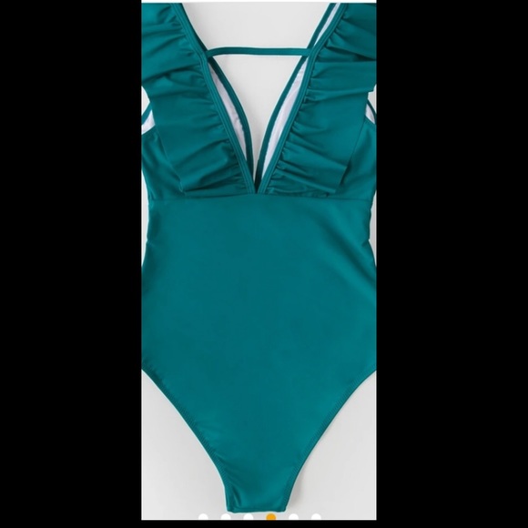 Cupshe  Teal Ruffle Drawstring One Piece Swimsuit - Picture 4 of 6